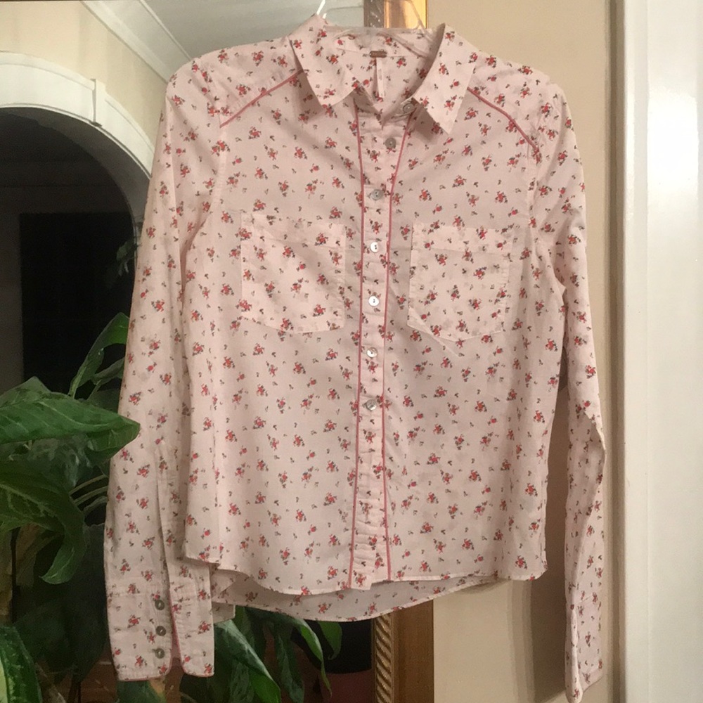 Free People pink floral Western style shirt S